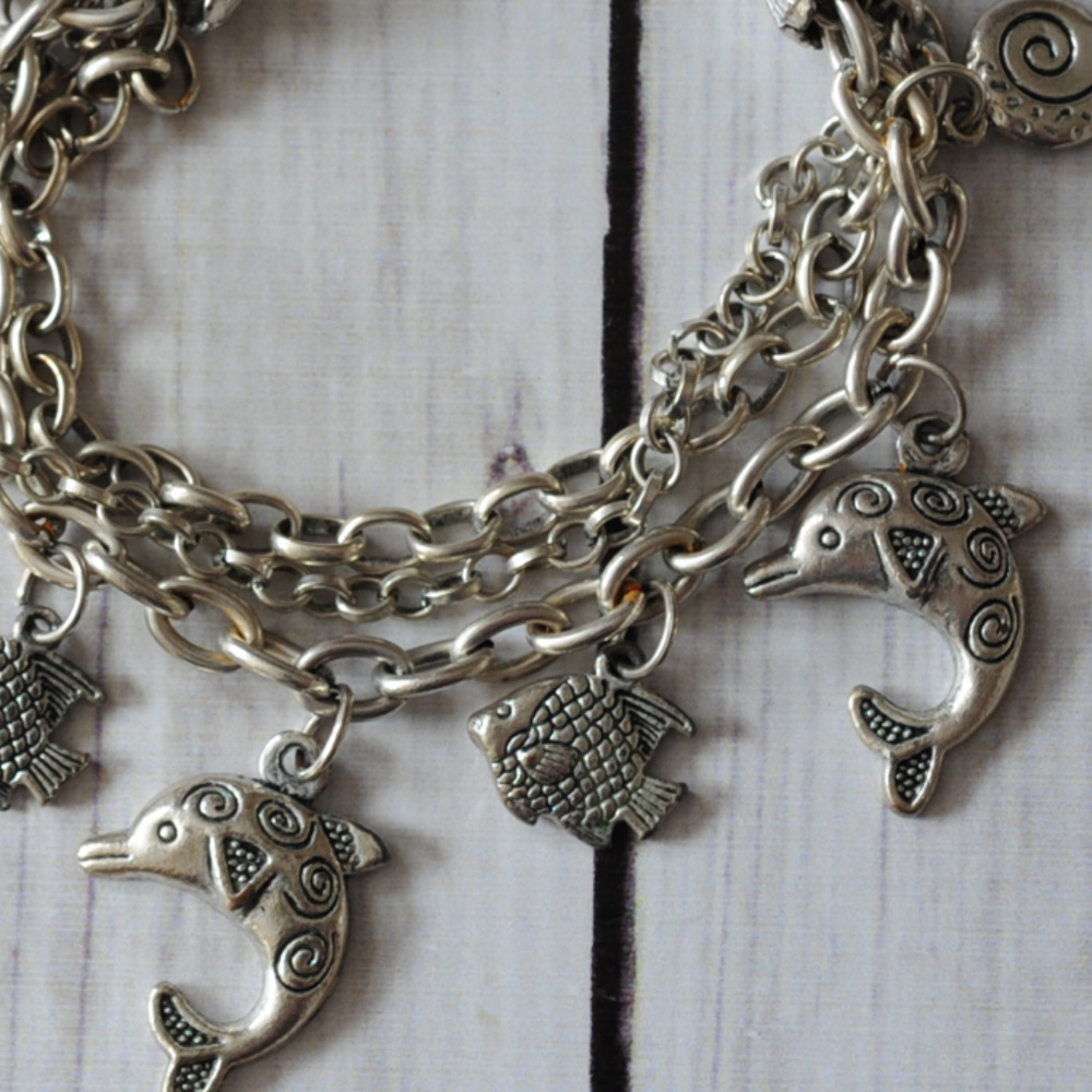 vintage silver nautical fish bracelet chain link